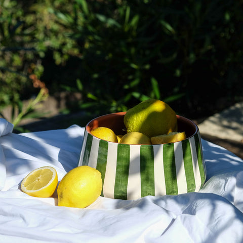 Large Bold Striped Fruit Bowl Green Ø24cm