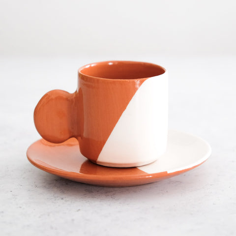 Chávena e pires para café expresso - Terracota e branco