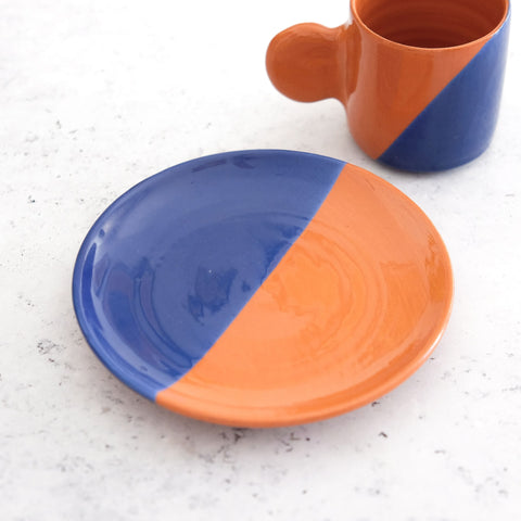 Espresso Cup & Saucer - Terracotta and blue