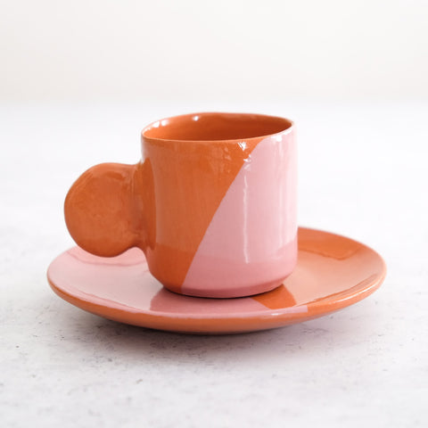 Espresso Cup & Saucer - Terracotta and pink