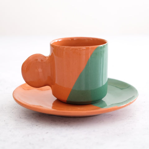 Espresso Cup & Saucer - Terracotta and green