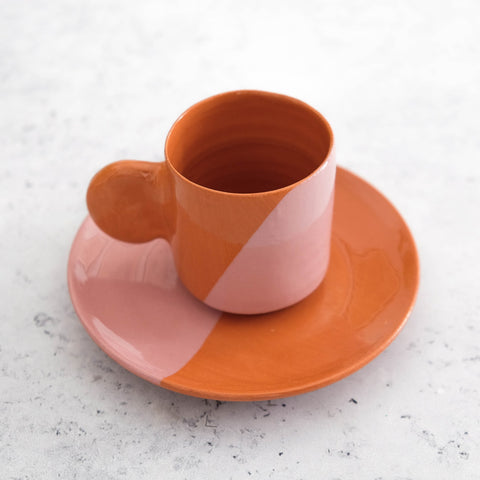 Espresso Cup & Saucer - Terracotta and pink