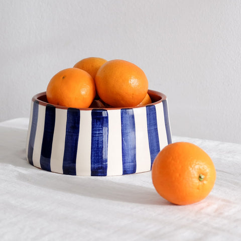 Large Bold Striped Bowl Blue