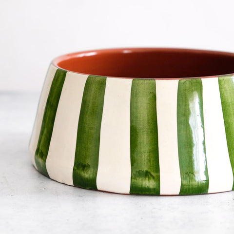 Large Bold Striped Fruit Bowl Green Ø24cm