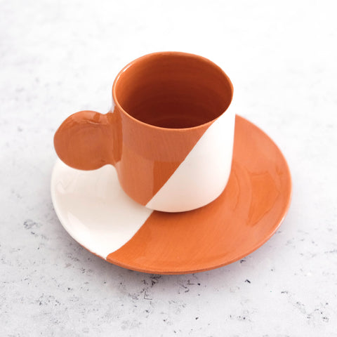 Espresso Cup & Saucer - Terracotta and white