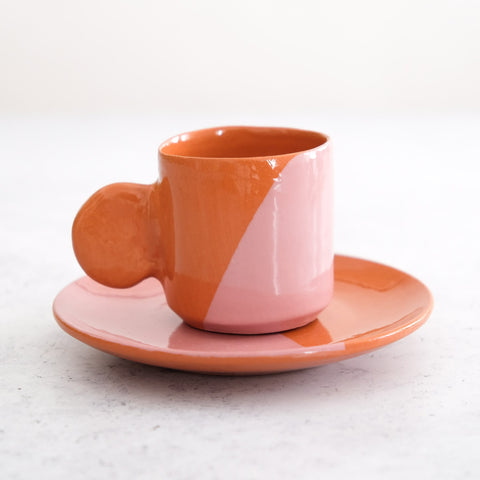 Taza y Plato Espresso - Terracota y rosa