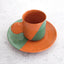 Espresso Cup & Saucer - Terracotta and green