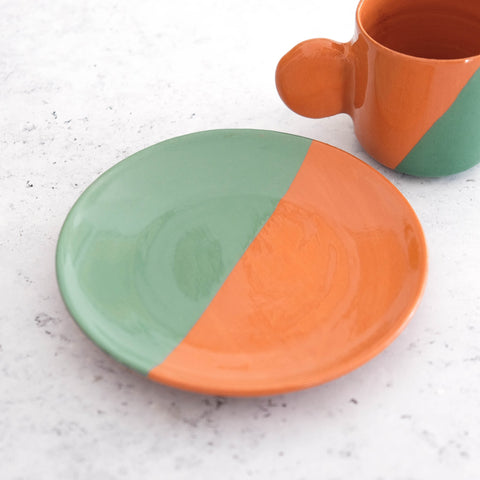 Espresso Cup & Saucer - Terracotta and green