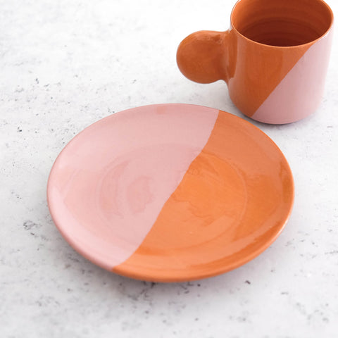 Espresso Cup & Saucer - Terracotta and pink